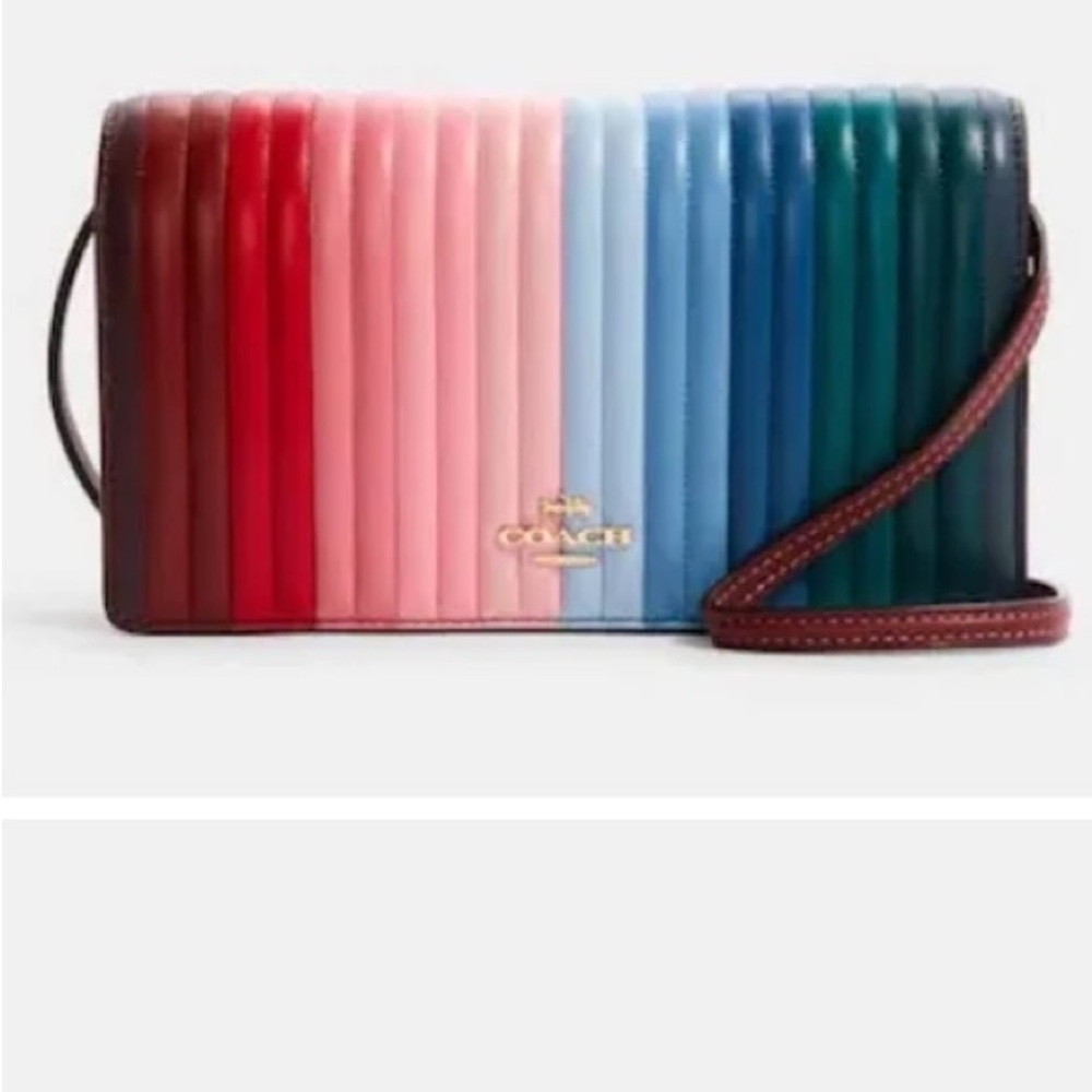 Coach Anna Foldover Crossbody Clutch With Rainbow Linear Quilting C1711